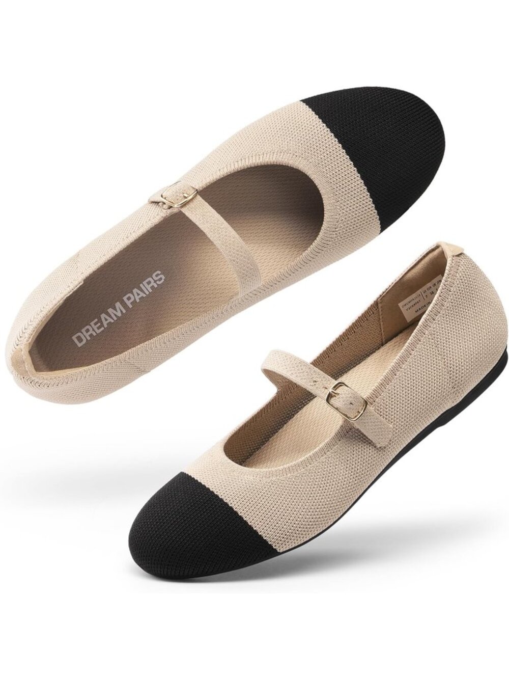 Women's Nude/ Black Lightweight Comfort for Casual Work Office Ballet Flat Shoes